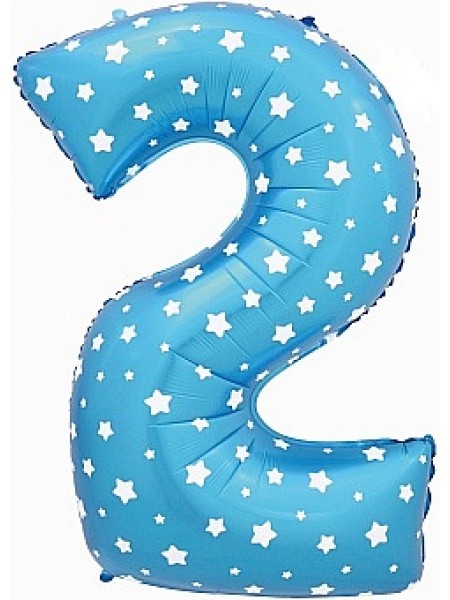 Фольгированный шар с гелием "Цифра 2, Голубой со звездами" 102 см