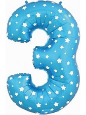 Фольгированный шар с гелием "Цифра 3, Голубой со звездами" 102 см