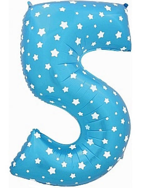 Фольгированный шар с гелием "Цифра 5, Голубой со звездами" 102 см