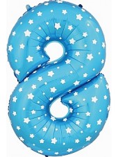 Фольгированный шар с гелием "Цифра 8, Голубой со звездами" 102 см