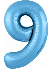 Фольгированный шар с гелием "Цифра 9, Голубой" 102 см