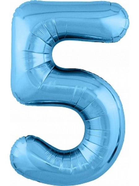 Фольгированный шар с гелием "Цифра 5, Голубой" 102 см