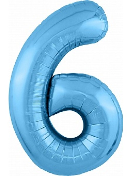 Фольгированный шар с гелием "Цифра 6, Голубой" 102 см