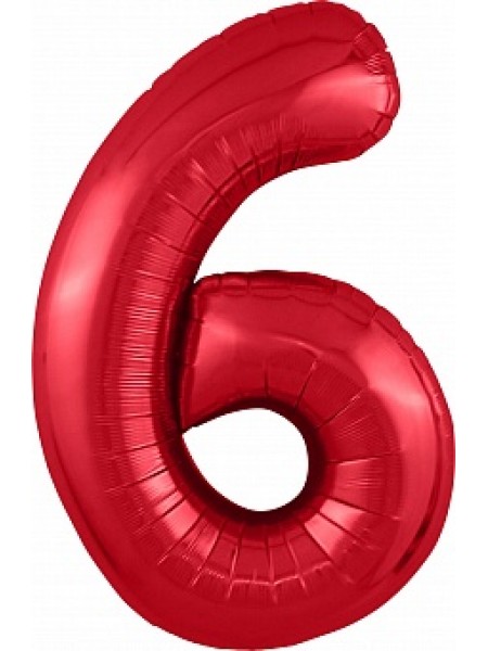 Фольгированный шар с гелием "Цифра 6, Красный" 102 см