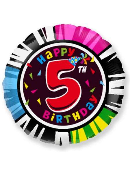 Фольгированный шар с гелием "Цифра 5, Happy Birthday" 46 см
