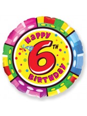 Фольгированный шар с гелием "Цифра 6, Happy Birthday" 46 см