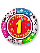 Фольгированный шар с гелием "Цифра 1, Happy Birthday" 46 см