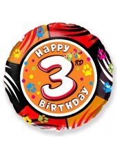 Фольгированный шар с гелием "Цифра 3, Happy Birthday" 46 см