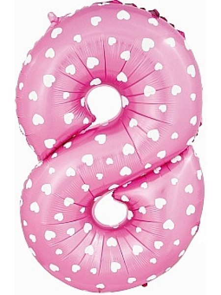 Фольгированный шар с гелием "Цифра 8, Розовый с сердечками" 102 см
