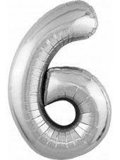 Фольгированный шар с гелием "Цифра 6, Серебро" 102 см
