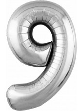 Фольгированный шар с гелием "Цифра 9, Серебро" 102 см