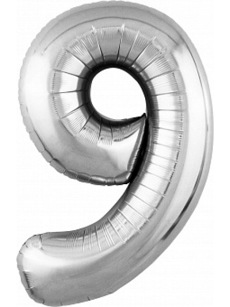 Фольгированный шар с гелием "Цифра 9, Серебро" 102 см