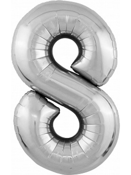 Фольгированный шар с гелием "Цифра 8, Серебро" 102 см
