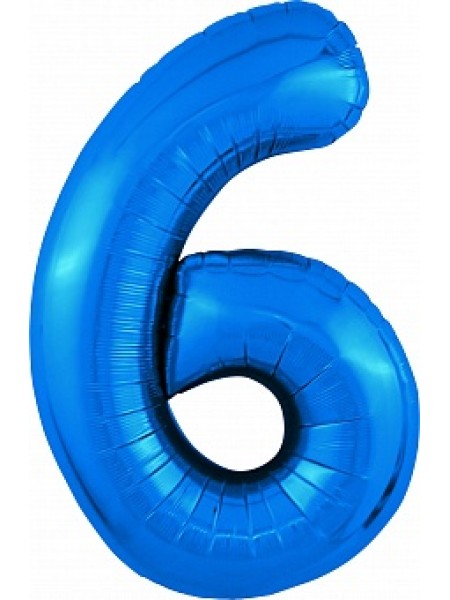 Фольгированный шар с гелием "Цифра 6, Синий" 102 см