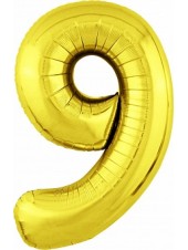 Фольгированный шар с гелием "Цифра 9, Золото" 102 см