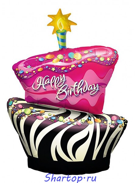 Фольгированный шар с гелием "Торт Happy birthday со свечкой" 89см