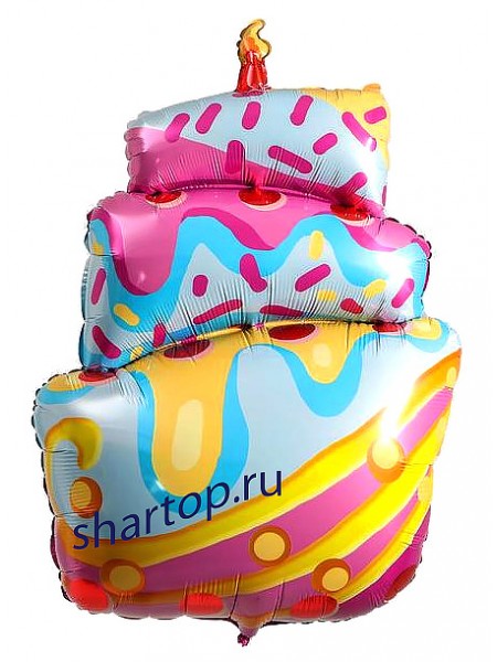 Фольгированный шар с гелием "Торт разноцветный со свечкой" 89 см.
