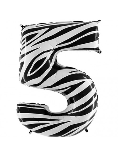 Фольгированный шар с гелием "Цифра 5 Zebra" 102 см