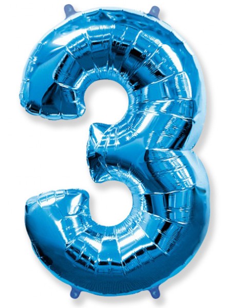 Фольгированный шар с гелием "Цифра 3 Синяя" 102см