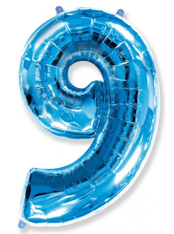Фольгированный шар с гелием "Цифра 9 Синяя" 102 см
